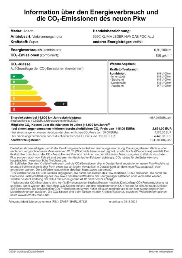 Fahrzeugabbildung Abarth 695C KLIMA LEDER NAV DAB PDC ALU