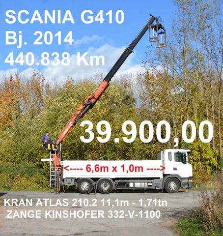 Scania G410 BAUSTOFF PRITSCHE KRAN ATLAS 210.2 11m-1,7t