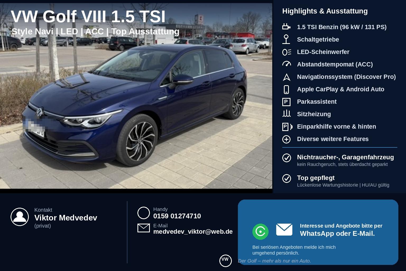 Volkswagen Golf 8 Style 1.5 TSI / 131 PS/ 2020 / ACT OPF