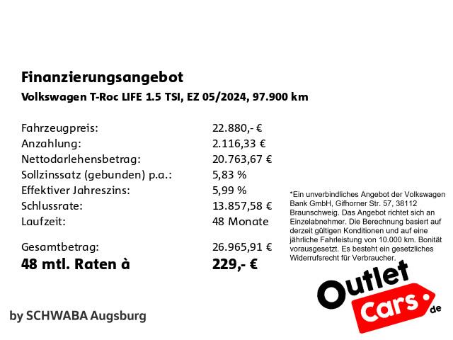 Volkswagen T-Roc Life 1.5 TSI DSG AHK*ACC*R-KAM, миниатюра 4
