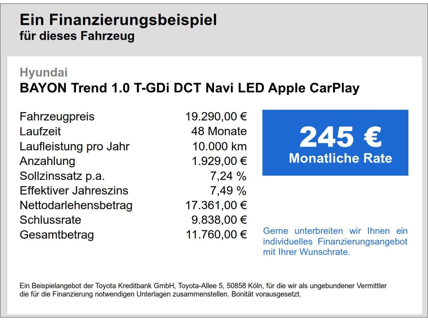 Fahrzeugabbildung Hyundai BAYON Trend 1.0 T-GDi DCT Navi LED Apple CarPlay