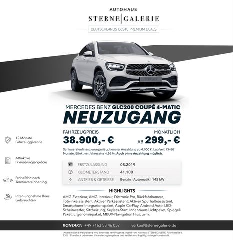MERCEDES-BENZ GLC 200 4MATIC COUPÉ/AMG-LINE/DISTRO/RÜCKFAHRK/