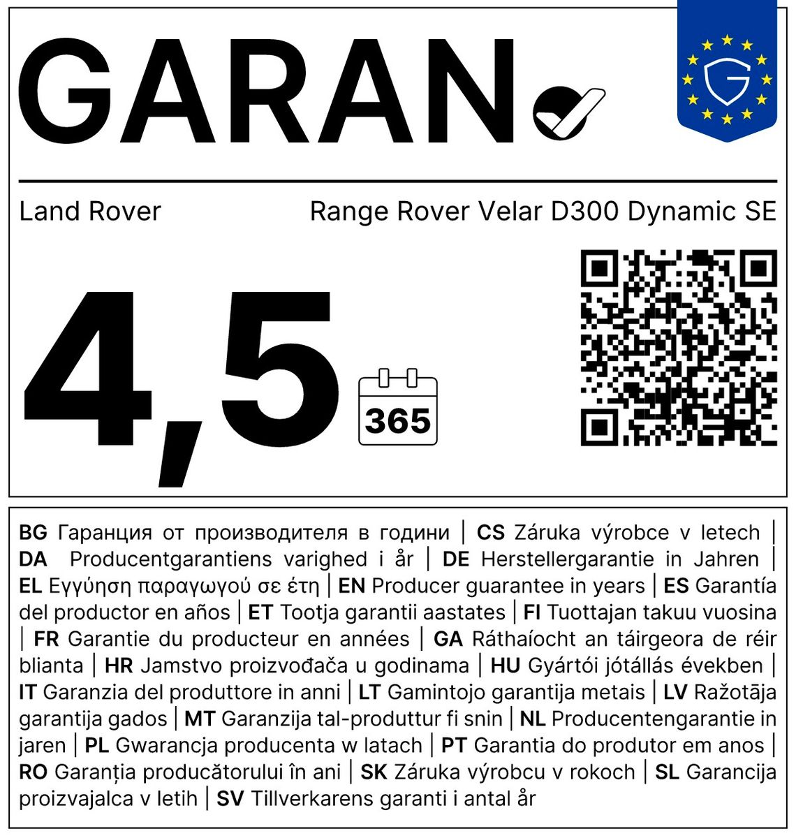 Fahrzeugabbildung Land Rover Velar D300 Dynamic SE