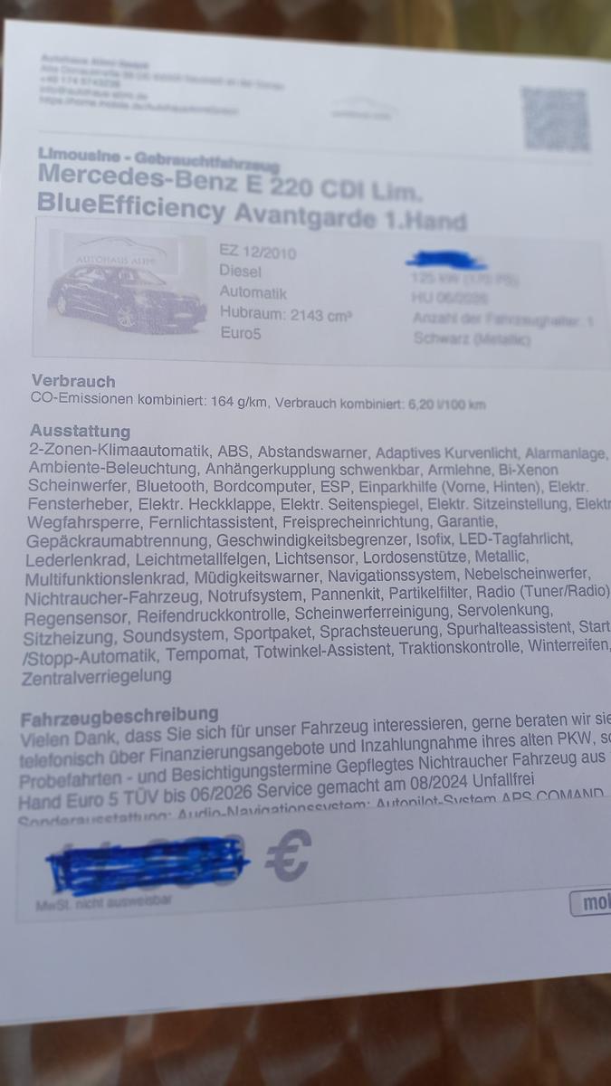 Mercedes-Benz E 220 CDI BlueEFFICIENCY AVANTGARDE AVANTGARDE
