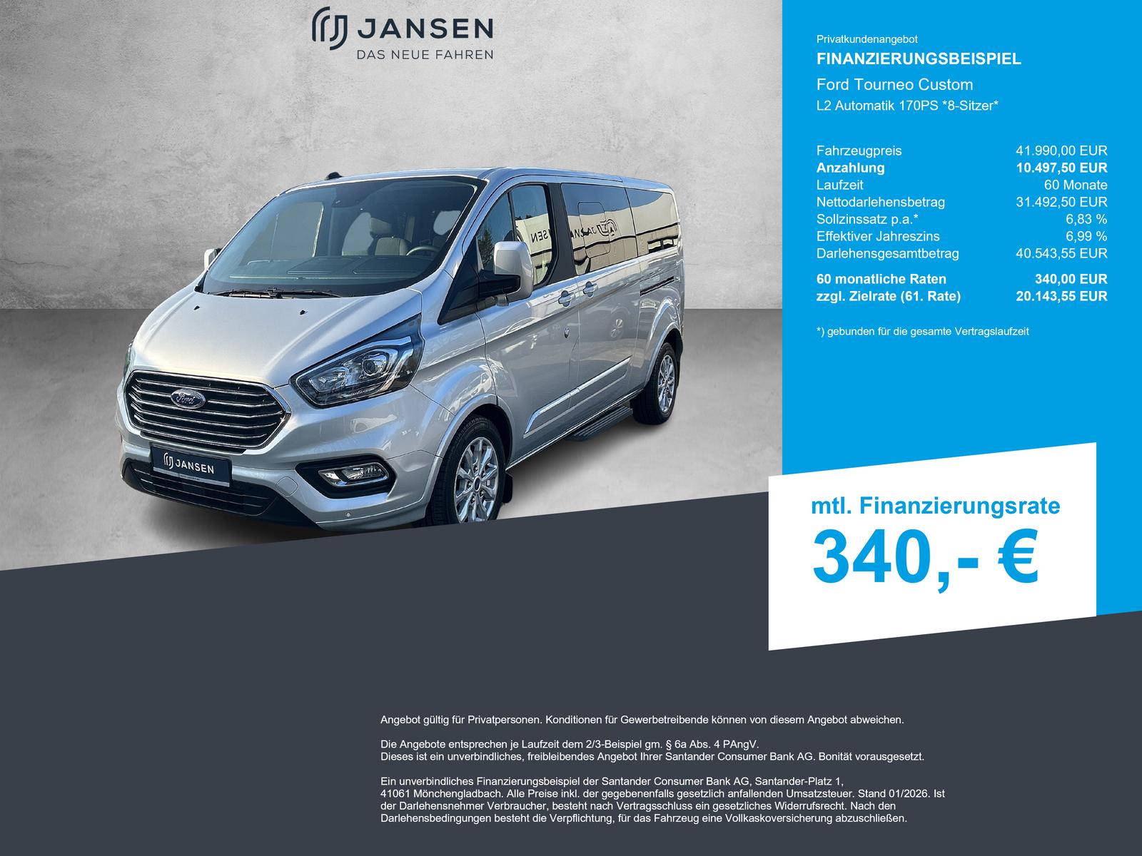 Ford Tourneo Custom L2 Automatik 170PS *8-Sitzer*
