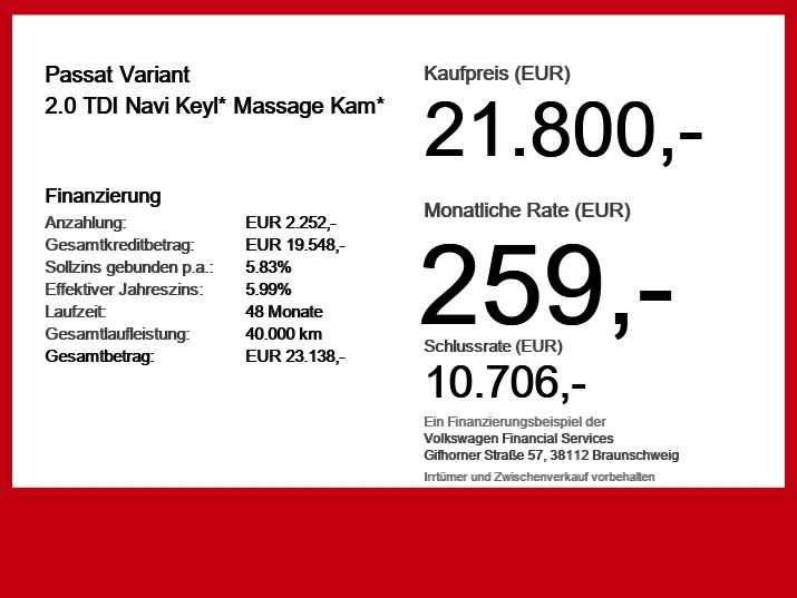 Volkswagen Passat 2.0 TDI Navi Keyl* Massage Kam*, миниатюра 6