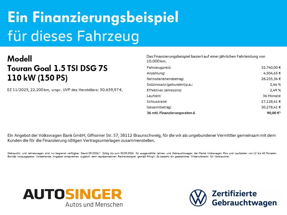 Volkswagen Touran Goal 1,5 TSI DSG 7S NAV AHK LED ACC SHZ foto 2