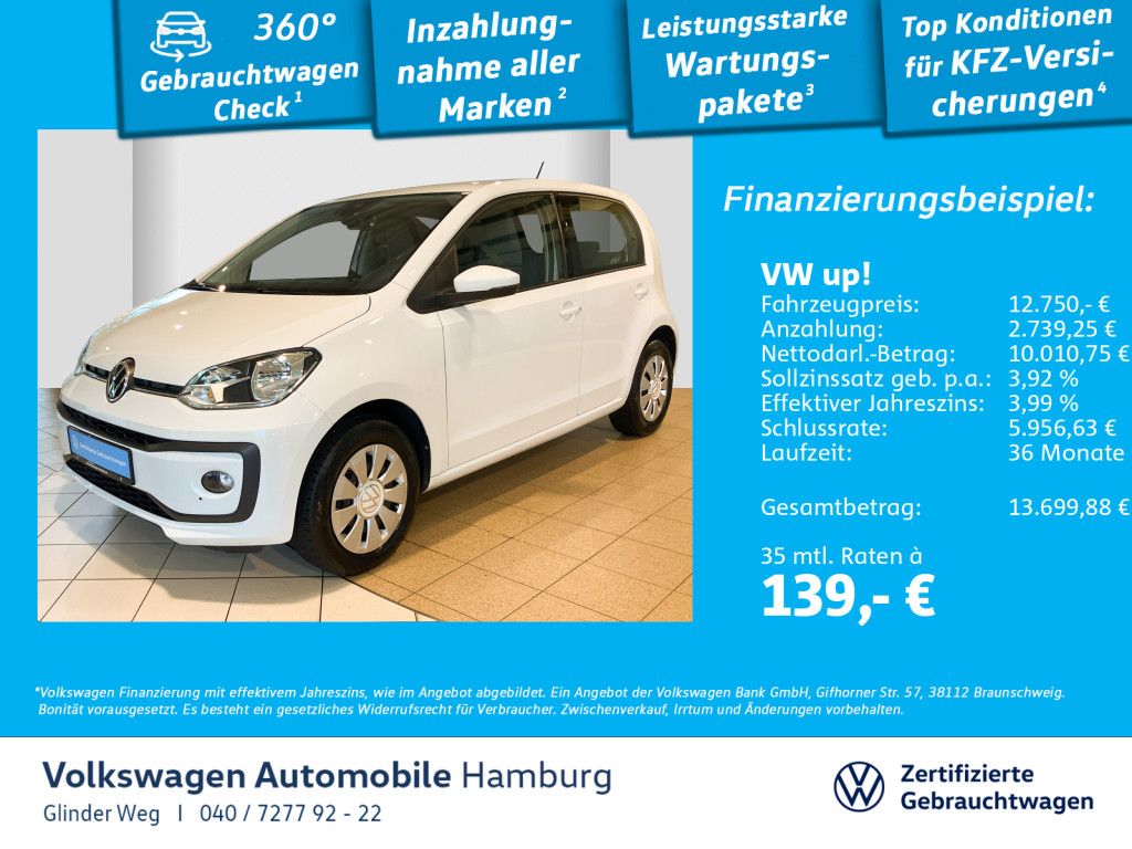 Volkswagen up! 1.0 Rückfahrkamera Klimaanlage