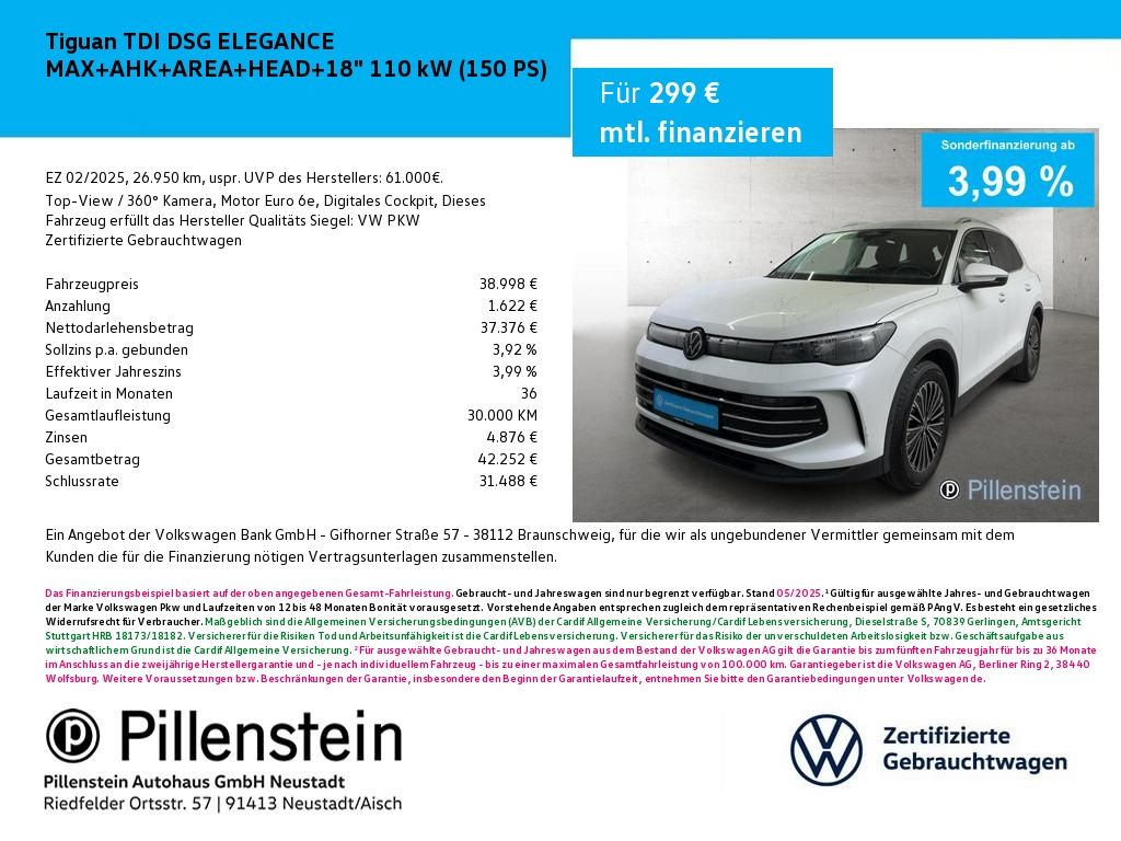 Tiguan TDI DSG ELEGANCE MAX+AHK+AREA+HEAD+18"