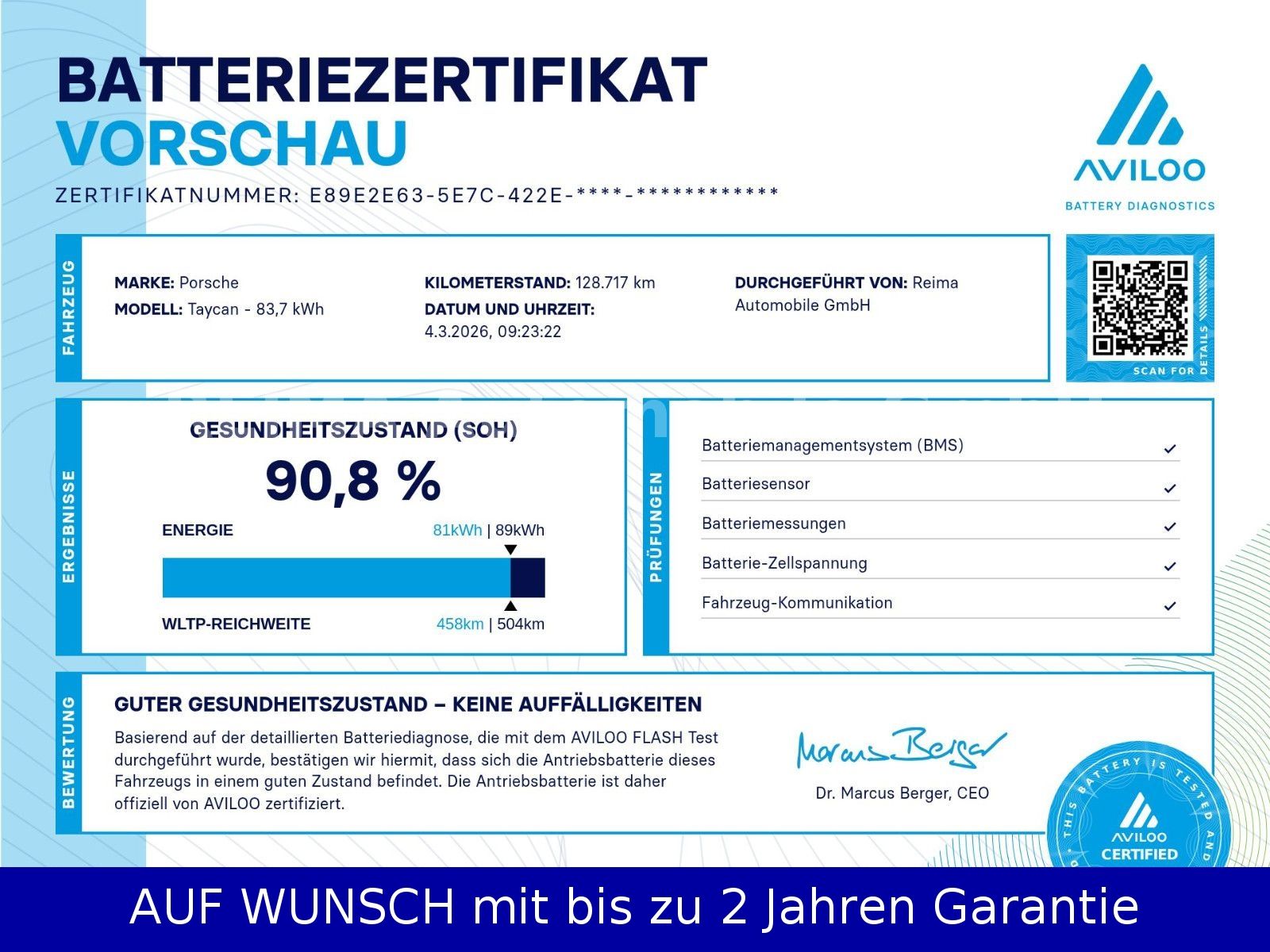 Fahrzeugabbildung Porsche Taycan Cross Turismo 4, Pano, 360°, SOH 90,8 %