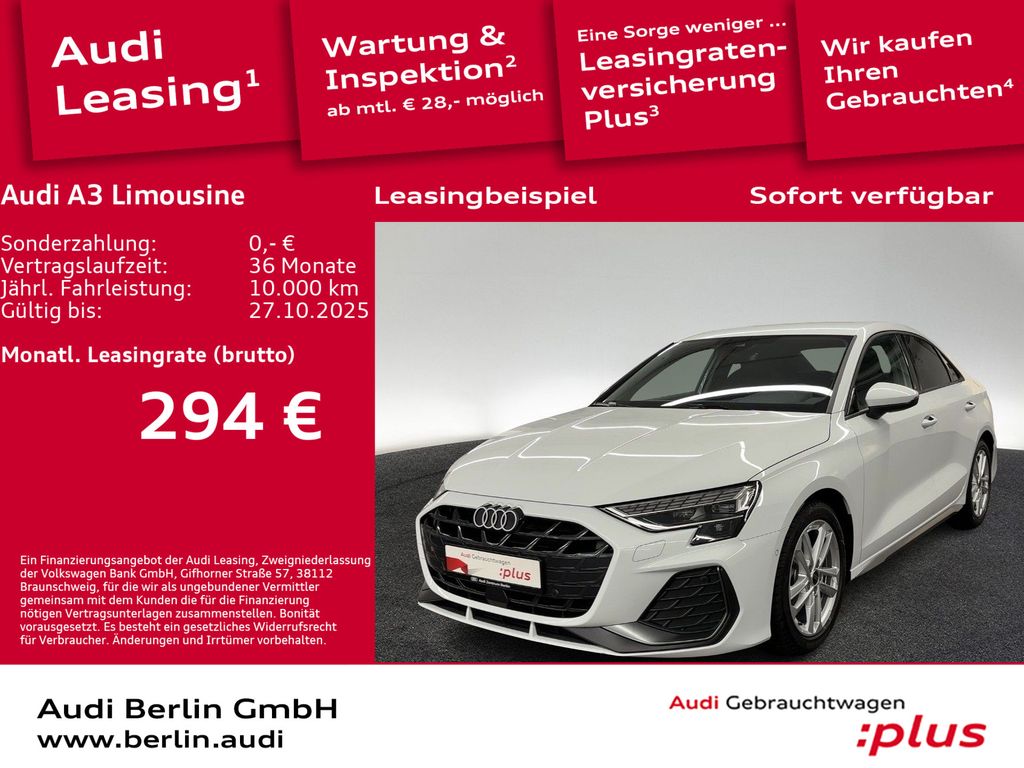 Audi A3 Limousine S line 30 TFSI 6-G. SONOS RFK NAVI