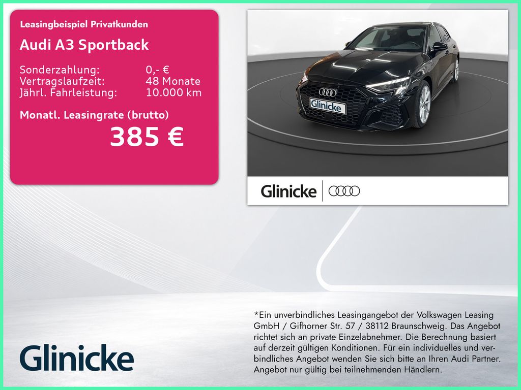 Abbildung Leasingangebot Audi A3 Sportback 40 TFSIe S line AHK LED LM 18" Navi