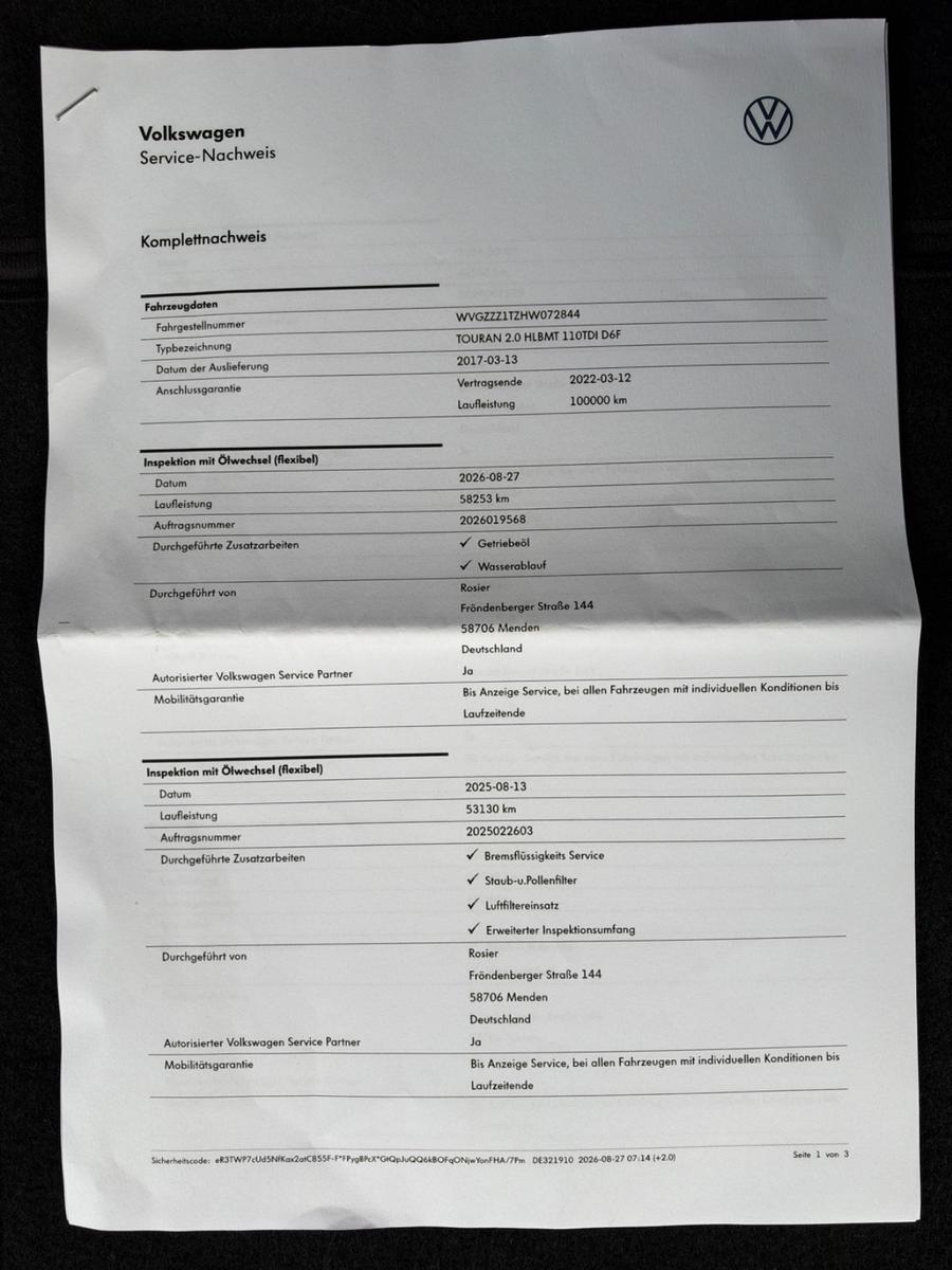 Volkswagen Touran 2.0 TDI, Highline, R-Line-Paket 1. Hand