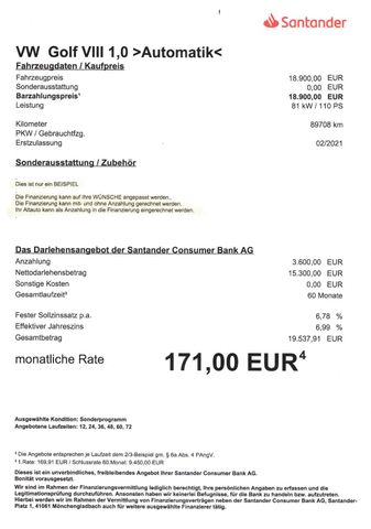 Fahrzeugabbildung Volkswagen Golf VIII 1,0 eTSI Life >AUT/NAV/LED/KAM/SHZ<