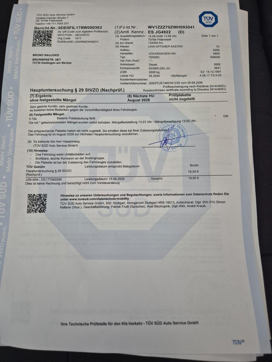 Volkswagen T4Pritsche LKW ZULASSUNG AHK 2HD TÜV NEU 08.2028