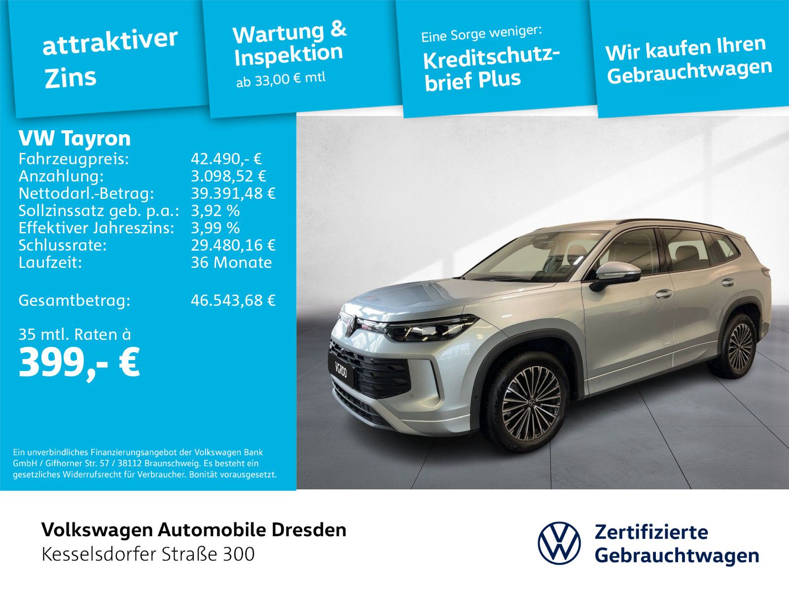 Volkswagen Tayron 2.0 TDI DSG 4M Life AHZV Kamera Navi LED