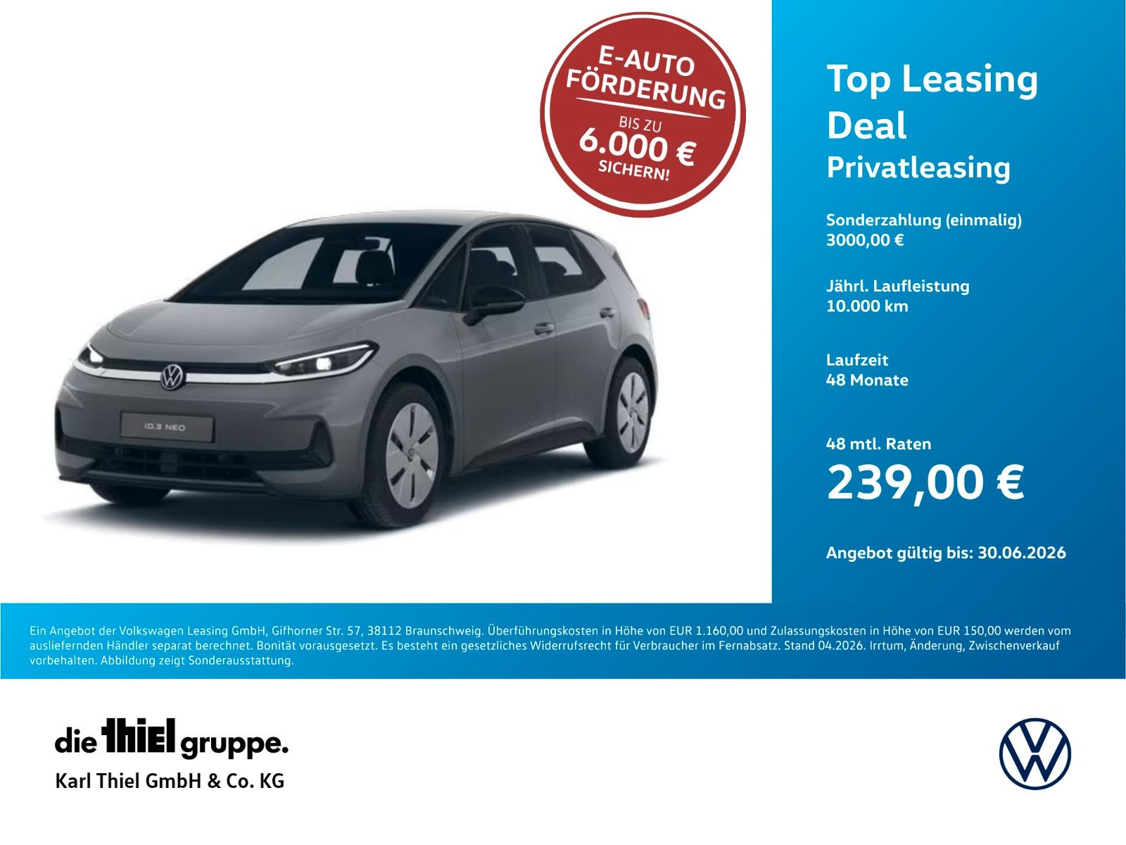 Volkswagen ID.3 Neo Trend 3000€ E-Förderung als Anzahlung