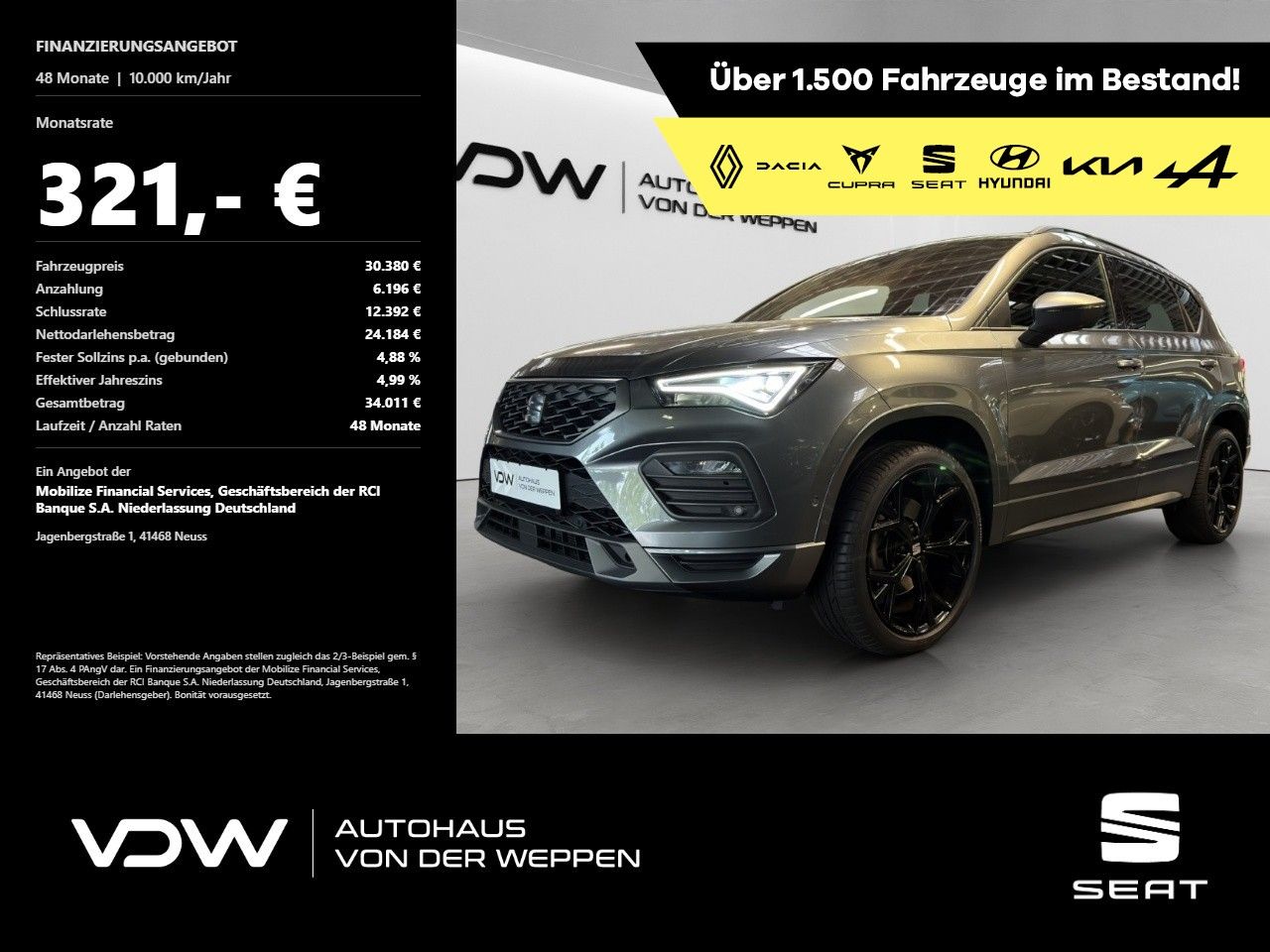 Seat Ateca FR 2.0 TDI Navi, Pano, ACC Klima Navi