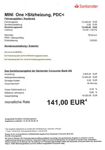Fahrzeugabbildung MINI ONE >Sitzheizung/Einparkhilfe<