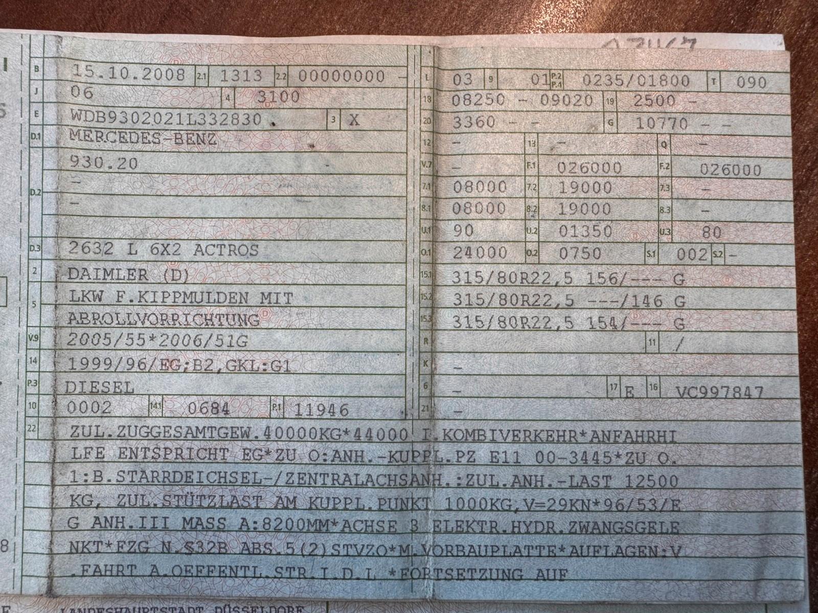 Mercedes-Benz 2632 6x2 ARK | Lift & Lenk | hydr. Containerver.