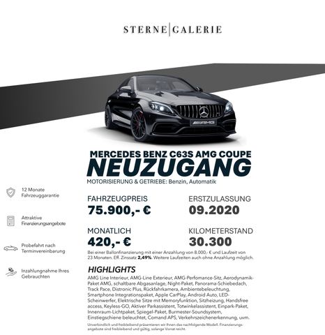 Mercedes-Benz C 63s AMG NIGHT/PANO/RÜCKF/PERFOMANCE/AEROD LED