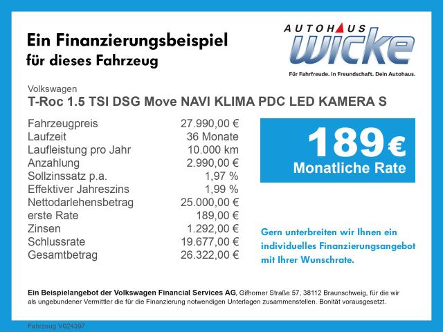 T-Roc 1.5 TSI DSG Move NAVI KLIMA PDC LED KAMERA