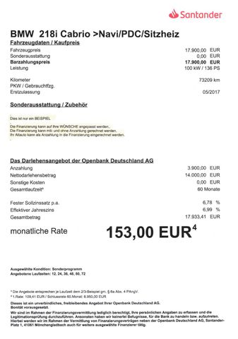 Fahrzeugabbildung BMW 218i Cabrio >NAV/PDC/Sitzheiz/Bluetooth