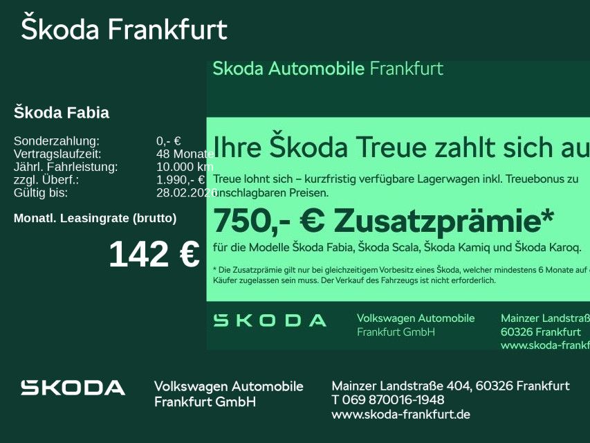 Skoda Fabia Essence 1,0 MPI 59 kW 5-Gang-Schaltgetrieb