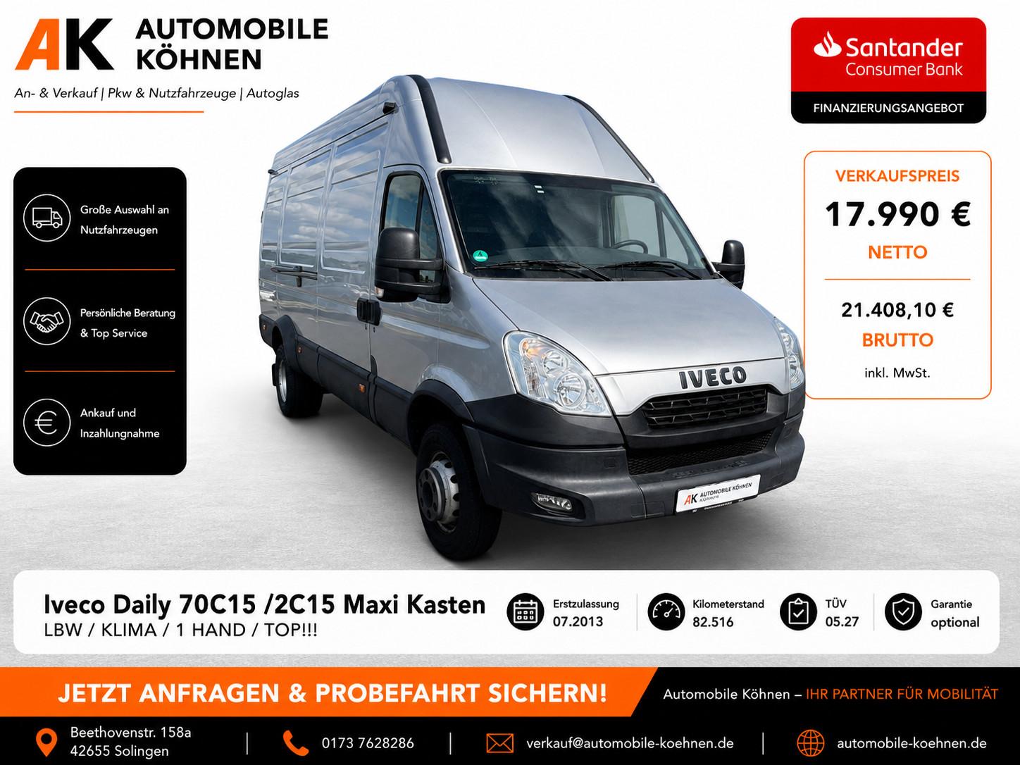 Iveco 70C15 72C15 Kasten L4H2 Maxi 1 HAND / LBW / LUFT