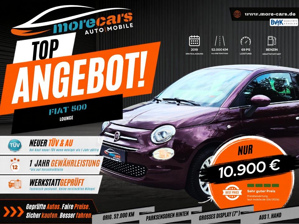 Fiat 500 Lounge *1.Hand *Zahnr. neu *orig. 52TKM *PDC