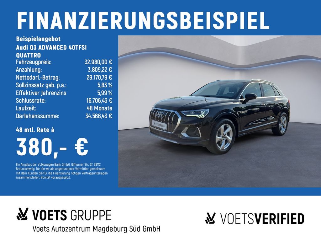 Abbildung Leasingangebot Audi Q3 ADVANCED 40TFSI QUATTRO LED+NAVI+AHK+ACC+PDC
