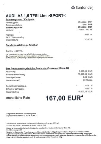 Fahrzeugabbildung Audi A3 1.5 TFSI Limousine sport> 41.875KM/AHK/NAV<