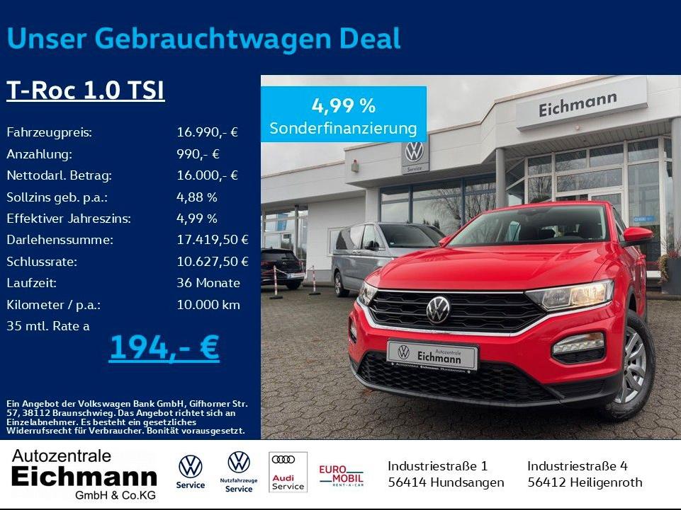 Volkswagen T-Roc 1.0 TSI+APP+CLIMA+SHZ+BLUETOOTH+SPURHALTE+