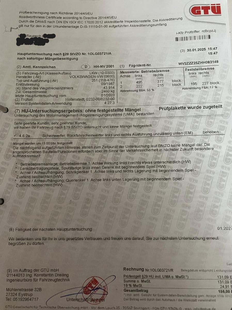 Volkswagen VW T3 original TECA mit 1Y Motor