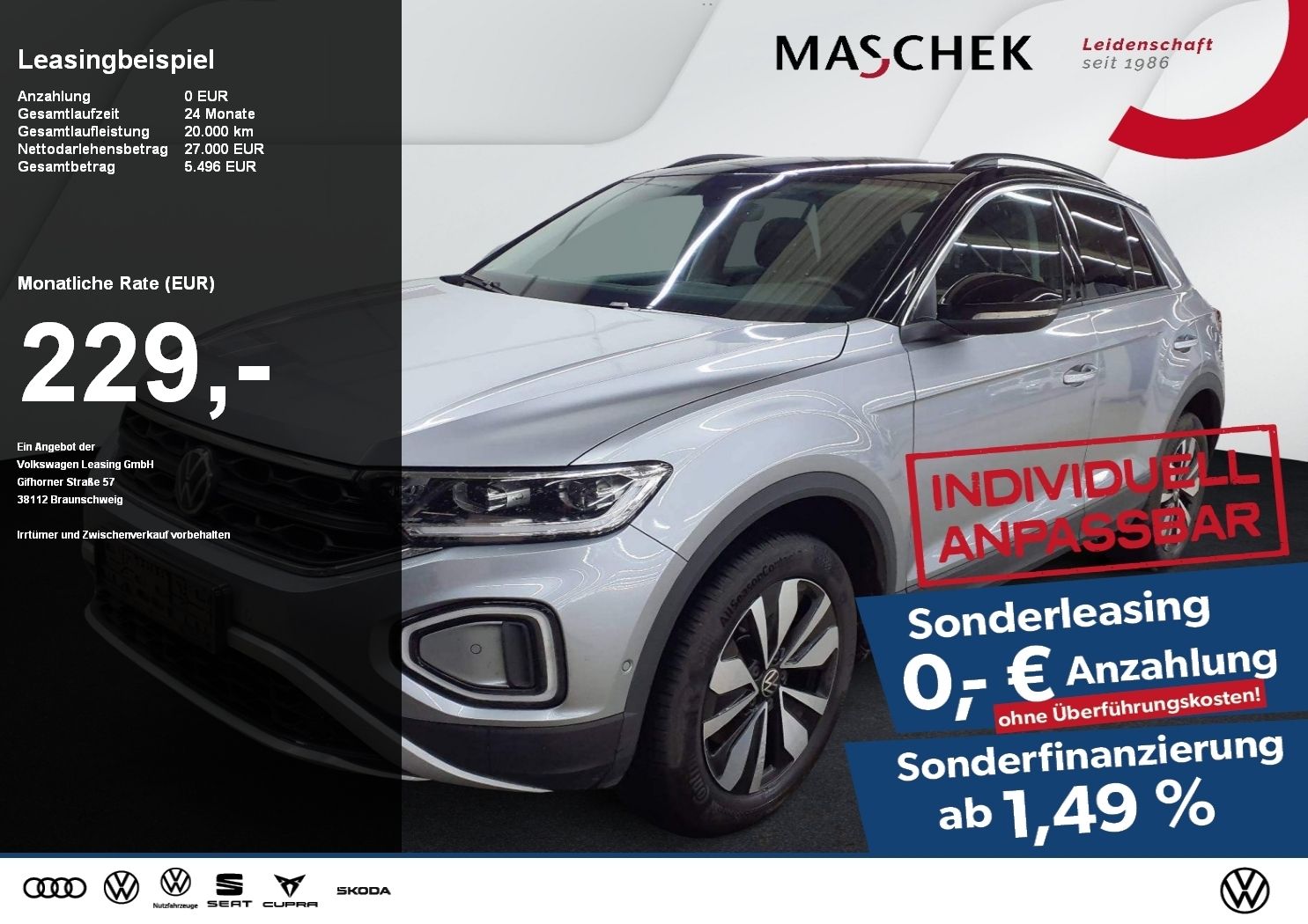 Volkswagen T-ROC Goal 2.0 TDI Sonderleasing! AHK Navi RearV