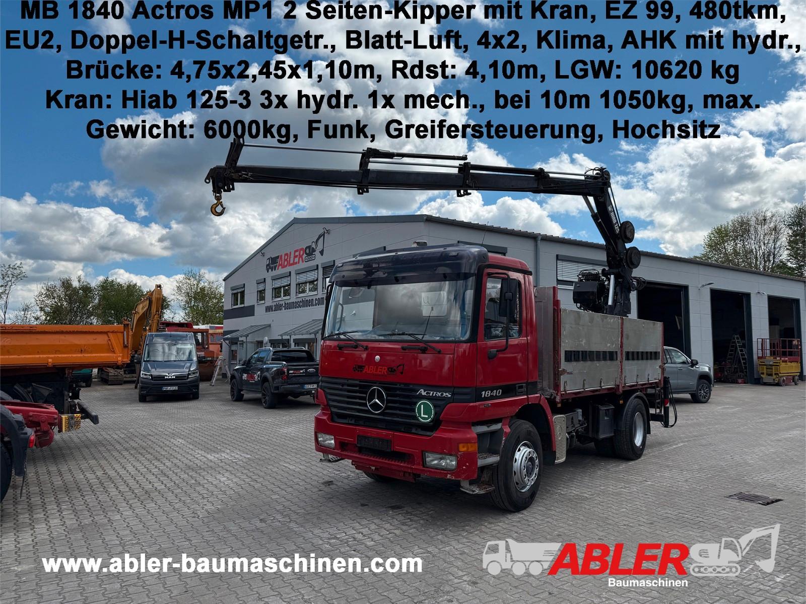 Mercedes-Benz 1840 Actros 2Seiten-Kipper Kran Hiab 125-3 FunK