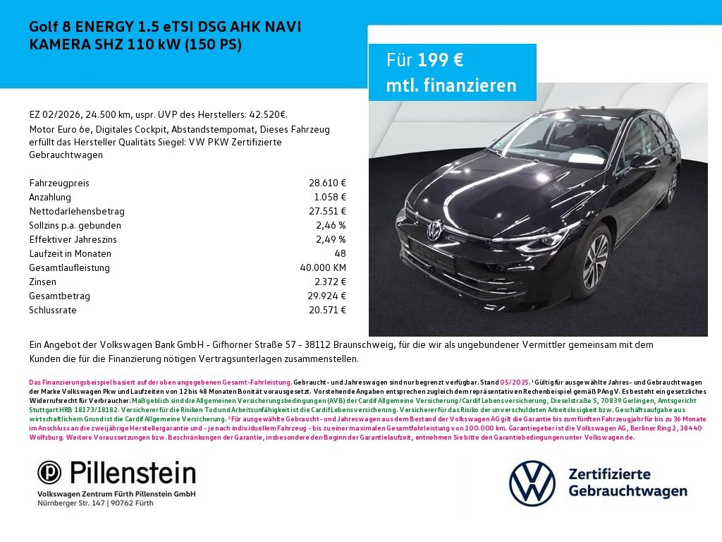 Golf 8 ENERGY 1.5 eTSI DSG AHK NAVI KAMERA SHZ