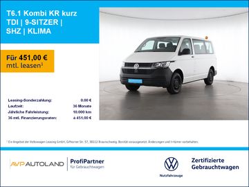 Volkswagen Leasingangebot: Volkswagen T6.1 Kombi KR kurz TDI | 9-SITZER | SHZ | KLIMA