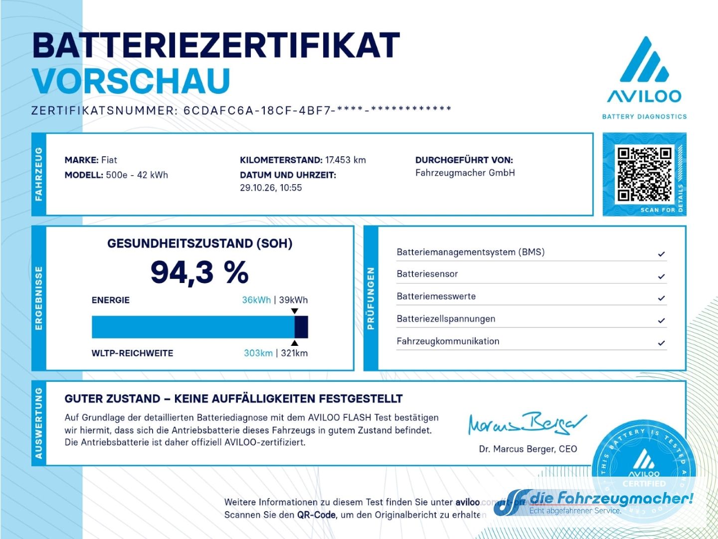 Fahrzeugabbildung Fiat 500 e Icon Navi Digitales Cockpit Memory Sitze A