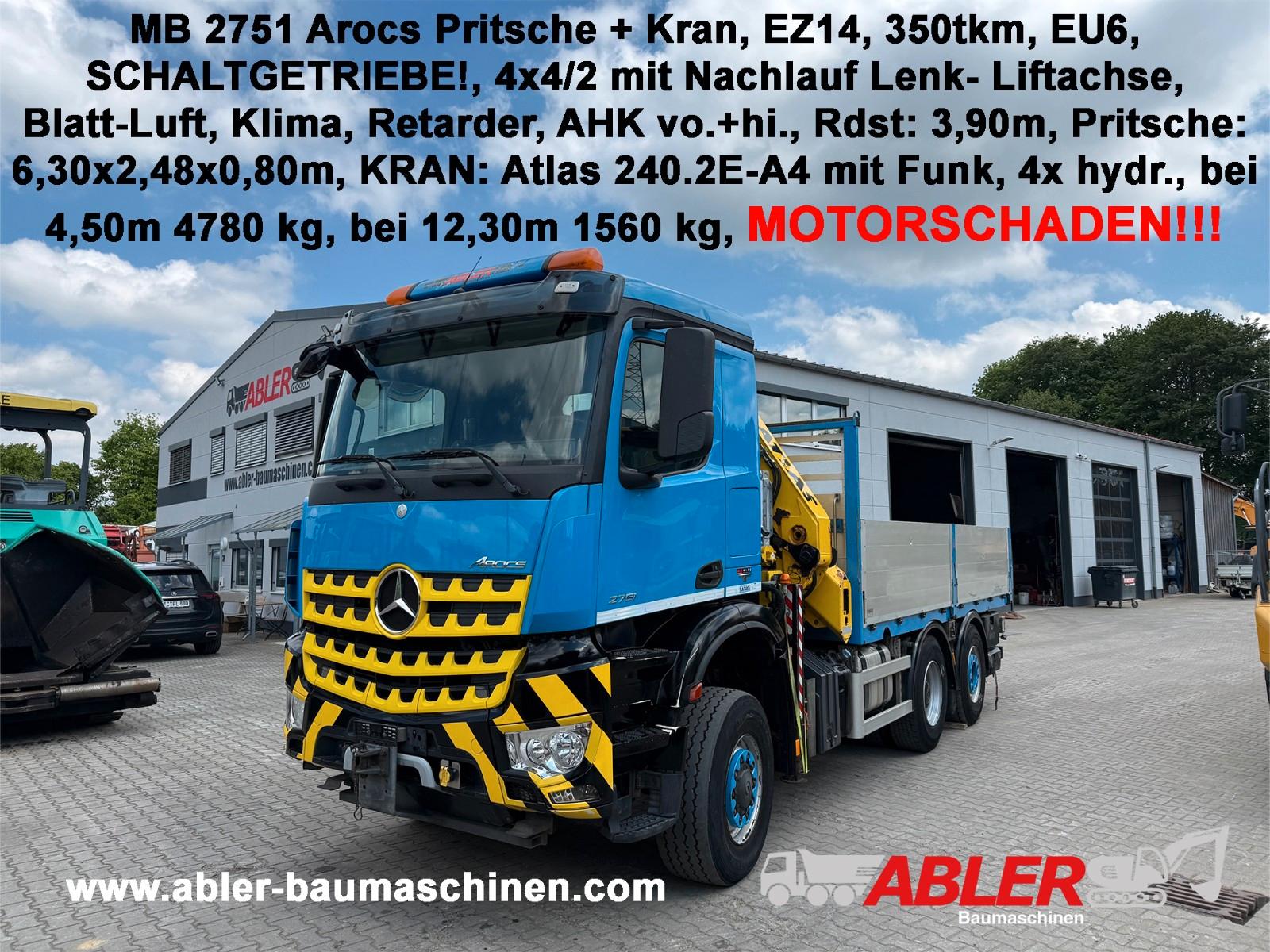 Mercedes-Benz 2751 Arocs Pritsche + Kran Retarder Motorschaden
