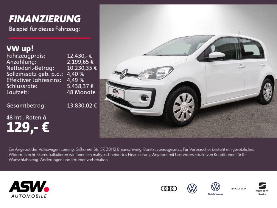 Volkswagen up! move up! 1,0 MPI RFK PDC Klima SHZ GRA