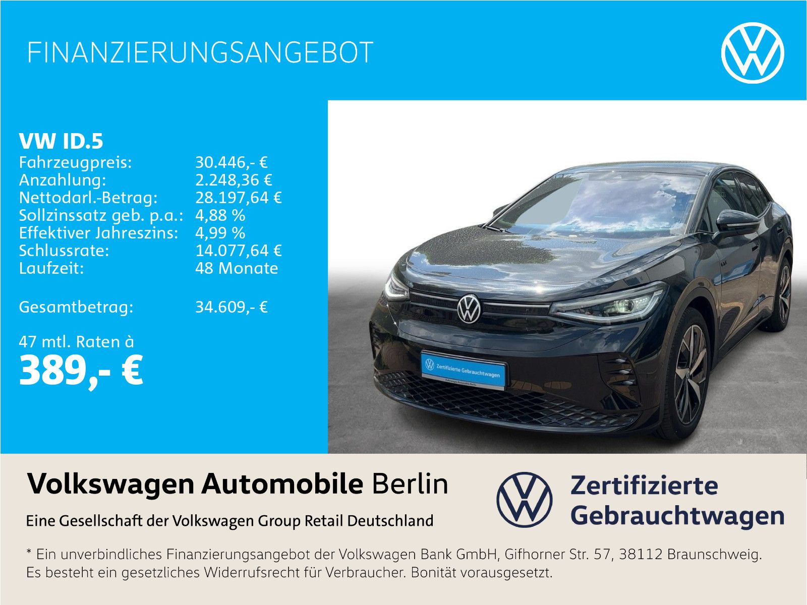 Volkswagen ID.5 GTX 220/77 Wärmepumpe Navi LED ACC PDC