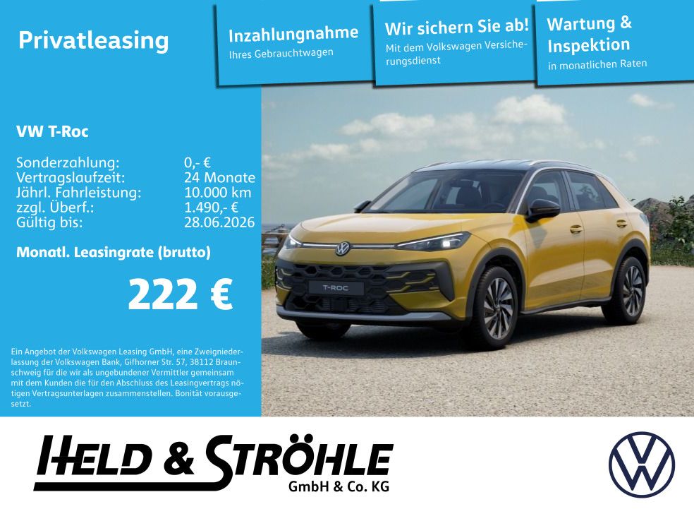 Volkswagen T-Roc Style Privat Leasing>SUV Frühling<ab 222€