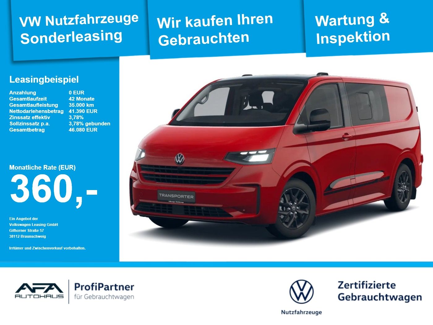 Volkswagen T7 Transporter e Kasten Plus Edition 6Sitze*Navi