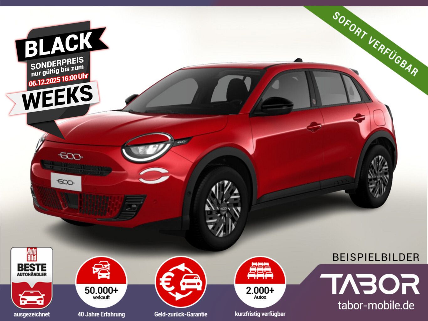 Fiat 600e RED 11kW-OBC PDC Temp CarPlay UVP-32%*