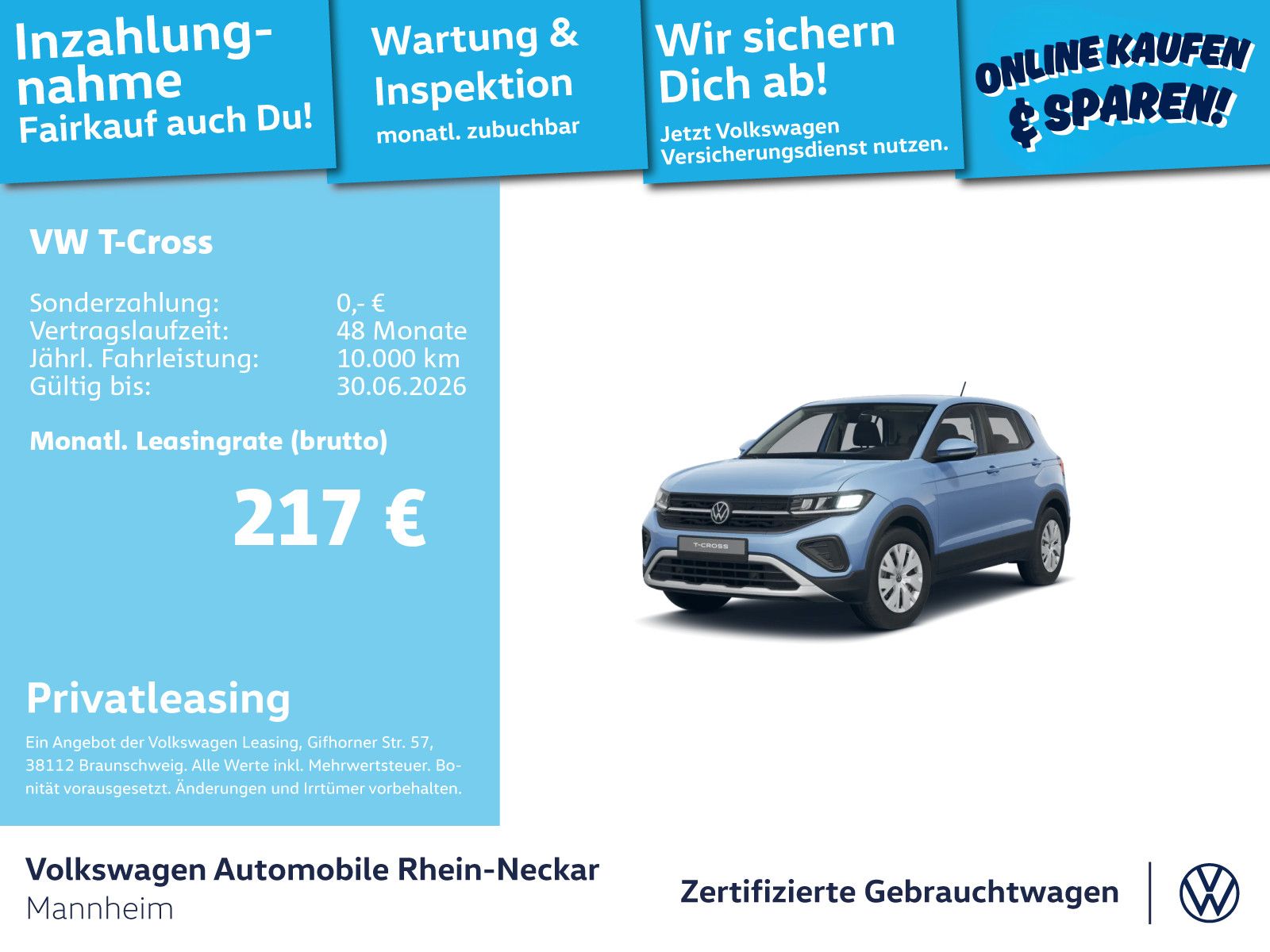 Volkswagen T-Cross 1.0 TSI GAR 2030 PDC LED Klima UVM
