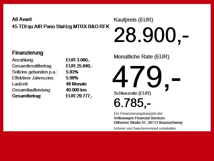 Audi A6 Avant 45 TDI qu AIR Pano StaHzg MTRX B&O RFK, миниатюра 6