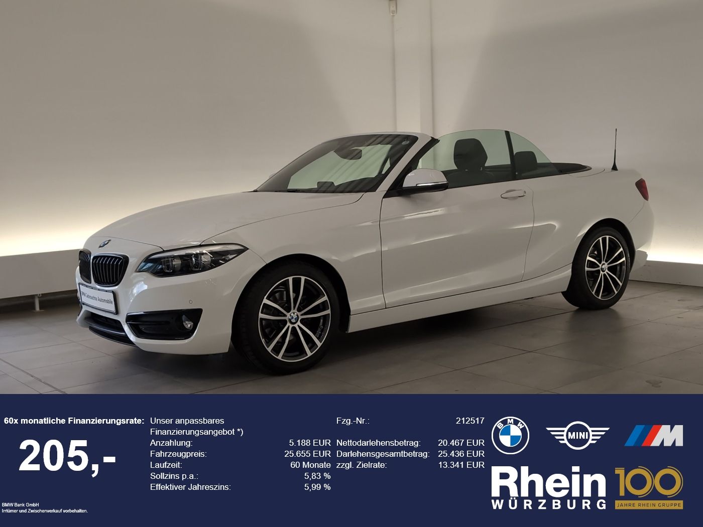 BMW 218i Cabrio Sport Line Navi/LED/AHK/SHZ/PDC v+h