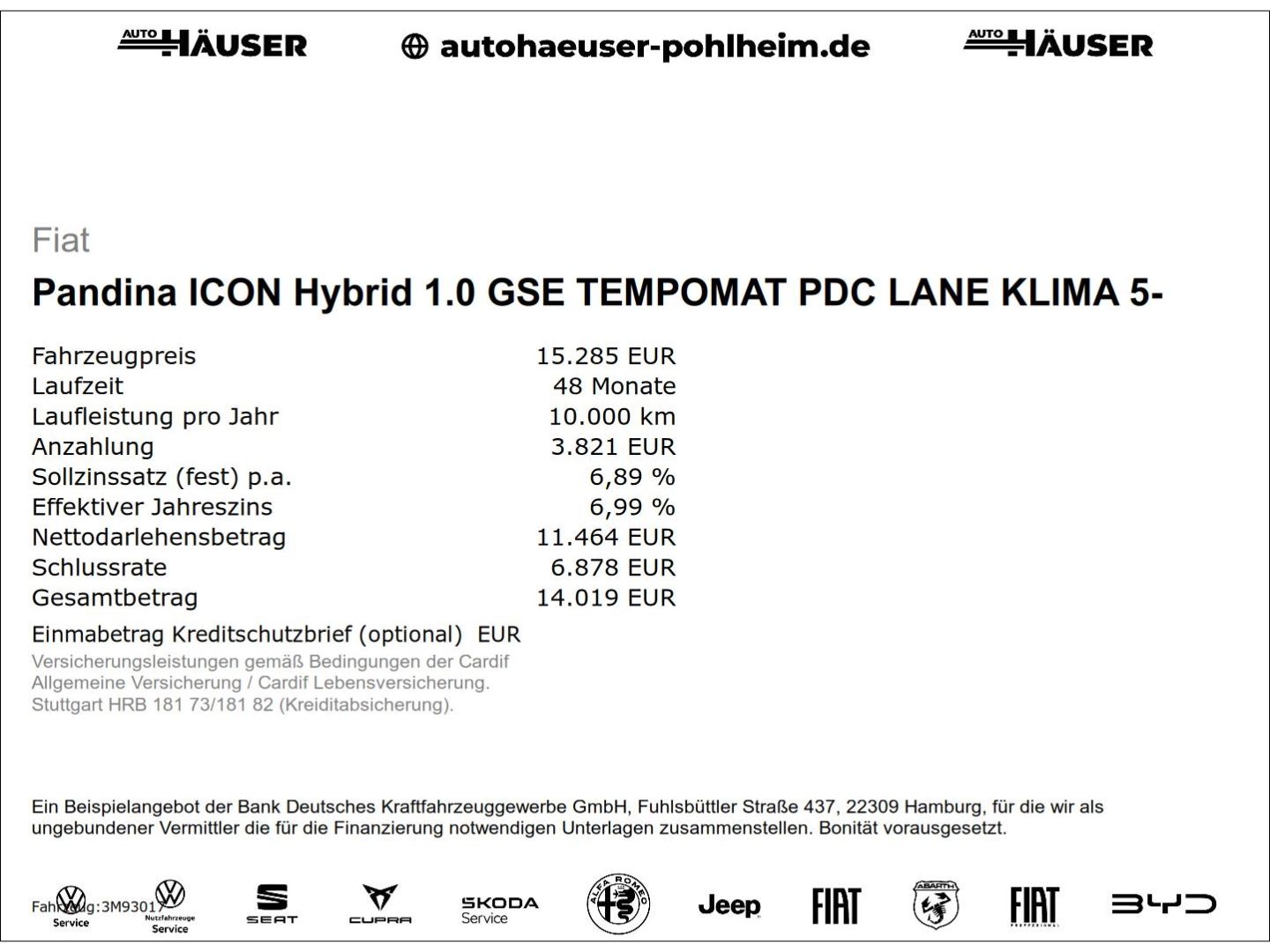 Fiat Pandina ICON Hybrid 1.0 GSE TEMPOMAT PDC LANE KL imagem 2