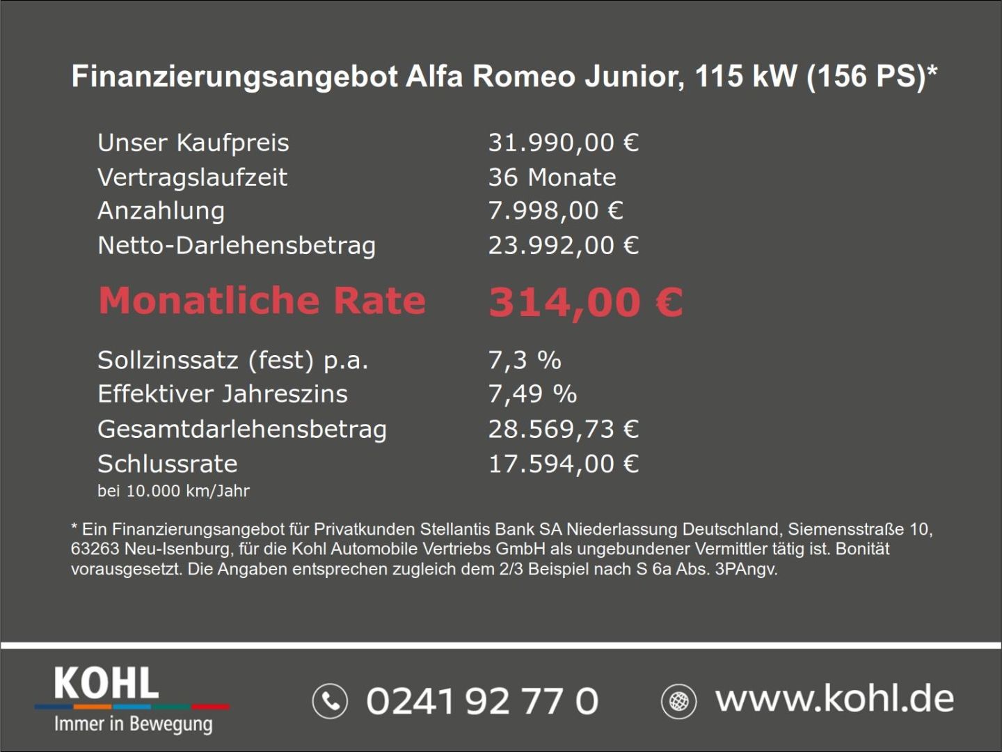 Alfa Romeo Junior Elettrica 156PS 54kWh BESTELLFZG 14W-Lfz. imagem 3